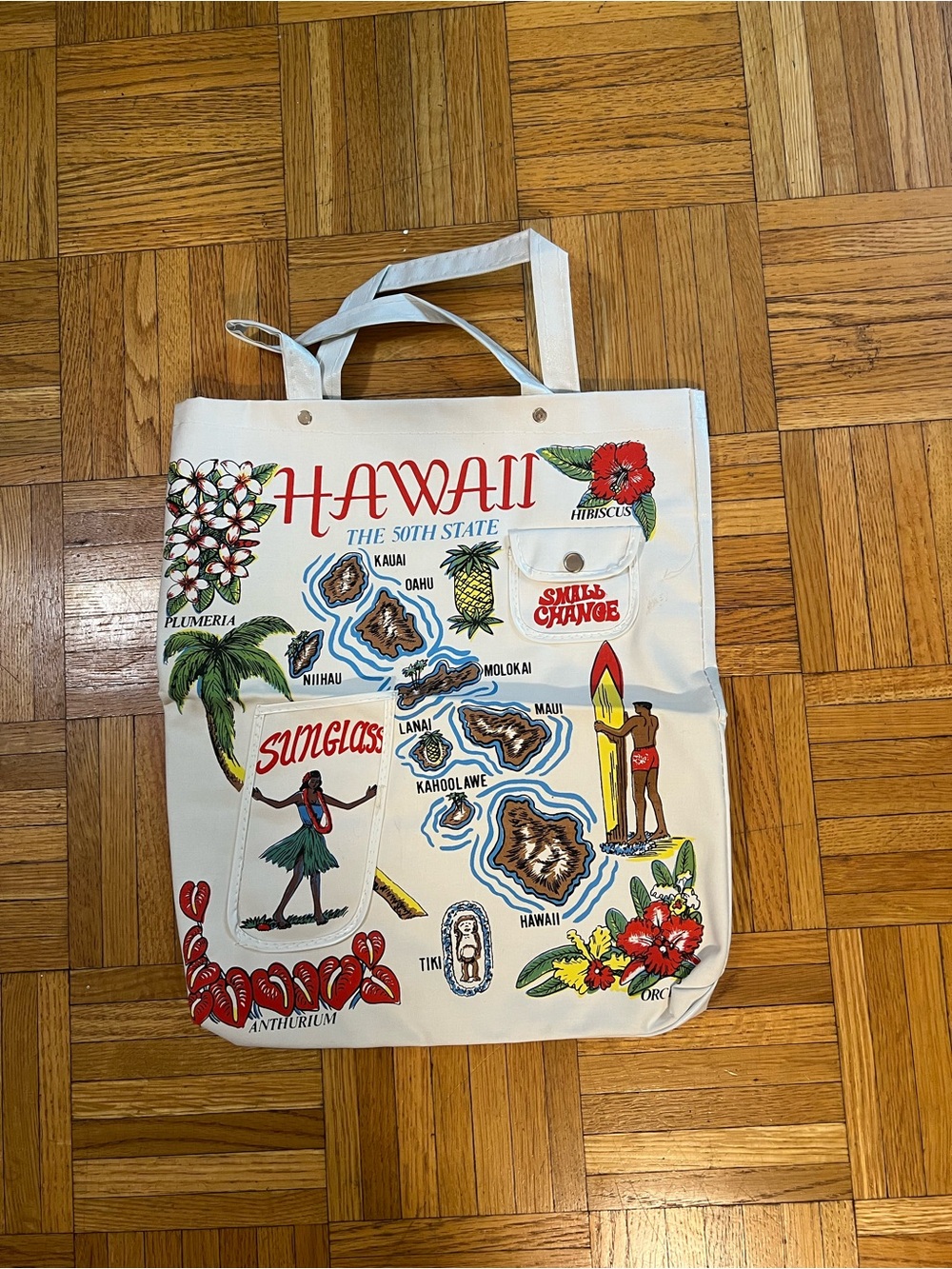 Hawaii Plastic Graphic Tote Bag with Tropical Print